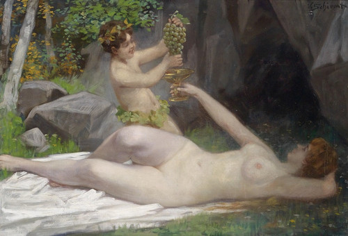 Digital Print - Waldnymphe und ein junger Bacchus by Victor Schivert