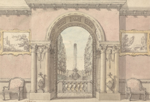 Digital Print - Saloon with an Arch to a Garden and Fountain by Nicholas Thomas Dall