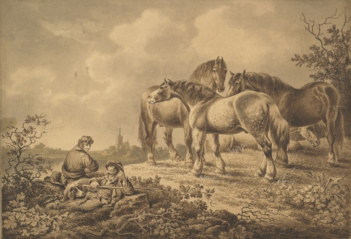 Digital Print - Landscape with horses and men by Charles Towne