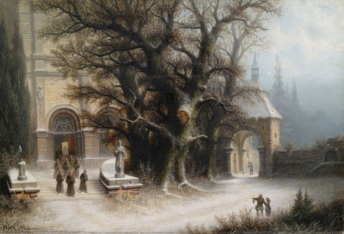 Digital Print - Procession at a Snowy Monastery by Albert Bredow