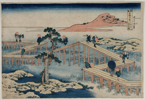 Digital Print - An Ancient Picture of the Eight Part Bridge in Mikawa Province (from the series Curious Views of Famous Bridges in the Provinces) by Katsushika Hokusai