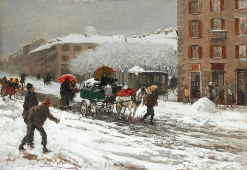 Digital Print - Milano, Nevicata in citt, (Snowy City) by Mos Bianchi