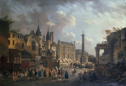 Digital Print - Spectacle forain dans un carrefour imaginaire de Paris by Pierre-Antoine Demachy