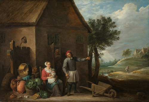 Digital Print - Husbandman at a Cottage Door with a Seated Woman and Child by David Teniers The Younger