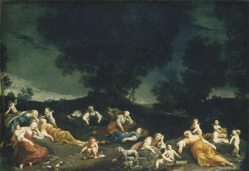 Digital Print - Cupids Disarming Sleeping Nymphs by Giuseppe Maria Crespi