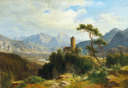 Digital Print - View of Castle Klamm in the Oberinntal with a view of the Sulstein by Ludwig Halauska