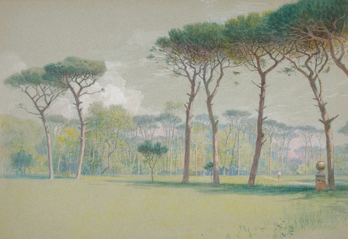 Digital Print - Castel Fusano; Landscape - vast lawn andtrees by Edwin Austin Abbey