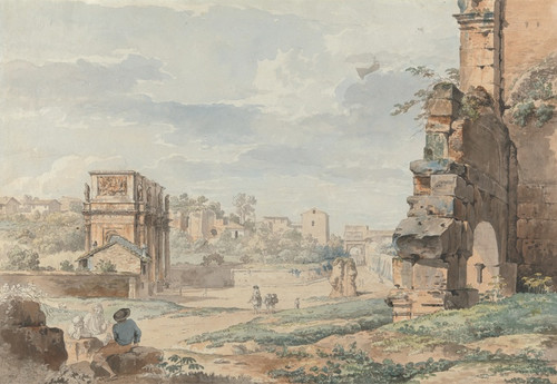 Part of the Colosseum with the Arch of Constantine and Arch of Titus in the Distance, Rome by Carlo Labruzzi Art Print Download