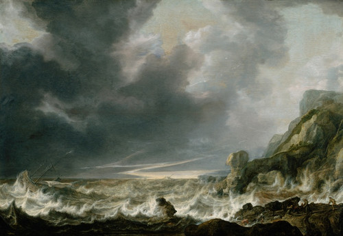 Digital Print - Ship in Distress off a Rocky Coast by Simon de Vlieger