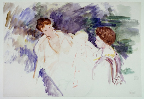 Digital Print - Etude pour 'Le Bain' ; Deux femmes et un enfant dans une barque by Mary Cassatt