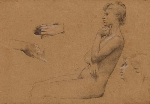 Digital Print - Nu de femme assise, et tude de mains et de visage by Luc-Olivier Merson