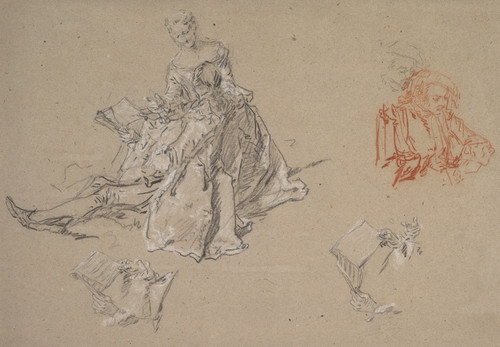Digital Print - Studies of a Couple Seated on the Ground, Looking at a Songbook by Nicolas Lancret