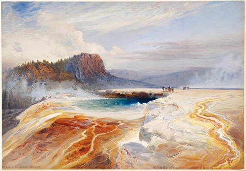 Digital Print - The Great Blue Spring of the Lower Geyser Basin, Yellowstone by Thomas Moran