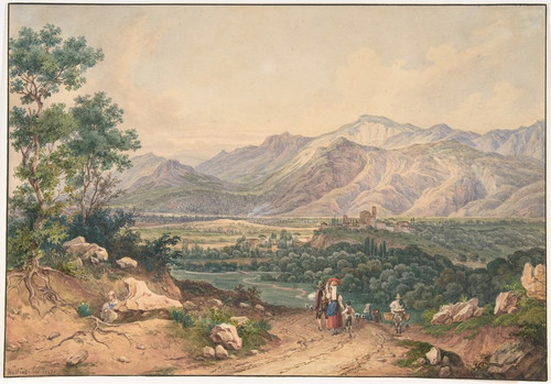 Digital Print - View of Lebanon, after an English Engraving and an Italianate motif of the Sabiner Mountains by Ernst Welker