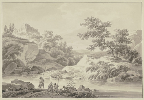 Digital Print - Flchen in einem Felsental by Carl Philipp Schallhas