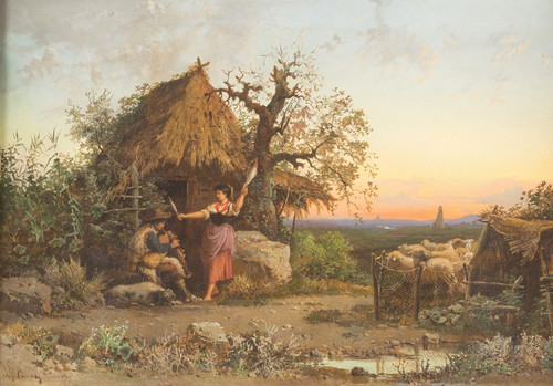 Digital Print - Music making shepherds, Rome in the background by Hermann David Salomon Corrodi