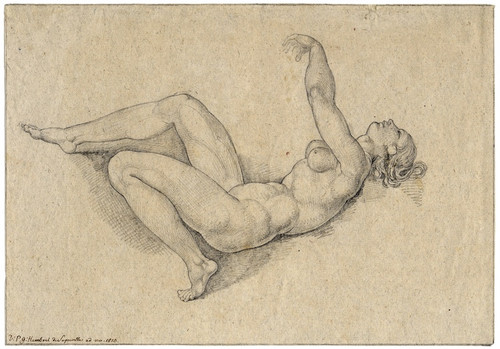 Digital Print - Vrouwelijk naakt, op de rug liggend, met geheven arm by David Humbert de Superville Digital Print - Vrouwelijk naakt, op de rug liggend, met geheven arm by David Humbert de Superville