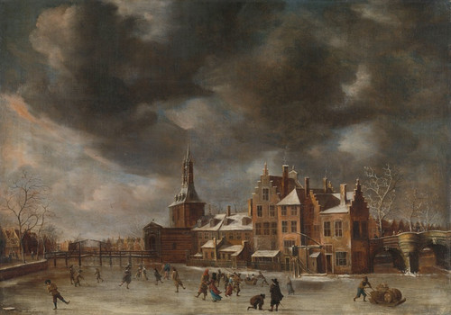 Digital Print - The Blauwpoort in Leiden in the Winter by Abraham Beerstraaten