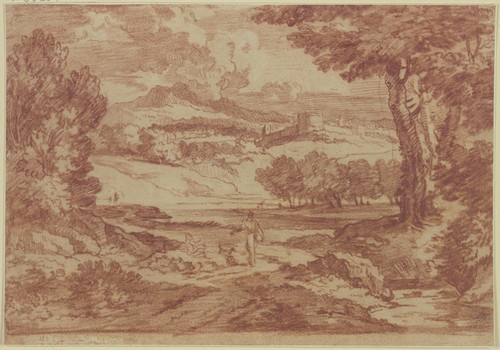 Digital Print - Ein Wanderer auf einem Weg, der auf eine auf einer Anhhe gelegene Burg zufhrt by Abraham Genoels II