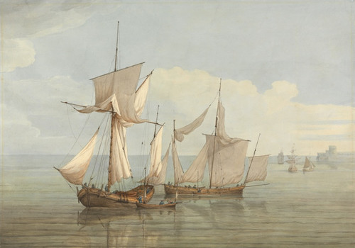 Digital Print - A Hoy and a Lugger with other Shipping on a Calm Sea by John Thomas Serres