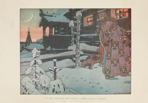 Digital Print - He saw, through the window, three lovely damsels by Ivan Bilibin