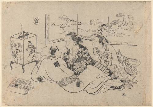 Digital Print - Artist Painting Brazier Cover (two women watching) by Okumura Masanobu