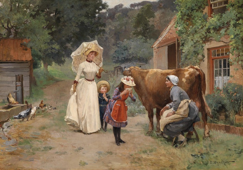 Digital Print - A Visit to a Farmyard by Emile-Charles Dameron