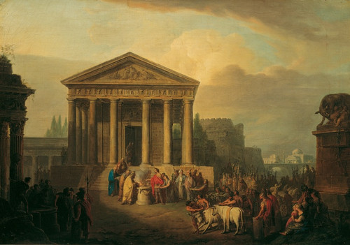 Digital Print - Sacrifice In Front Of A Roman Temple by Vinzenz Fischer
