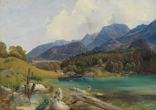 Digital Print - Knigssee mit dem Einschiffungsplatz by Leopold Rottmann