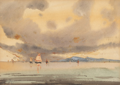 Digital Print - Euganian Hills from the Lagoon - Low Tide by Hercules Brabazon Brabazon