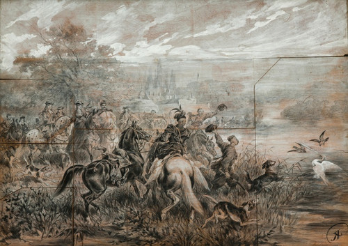 Digital Print - Heron Hunting by Juliusz Kossak