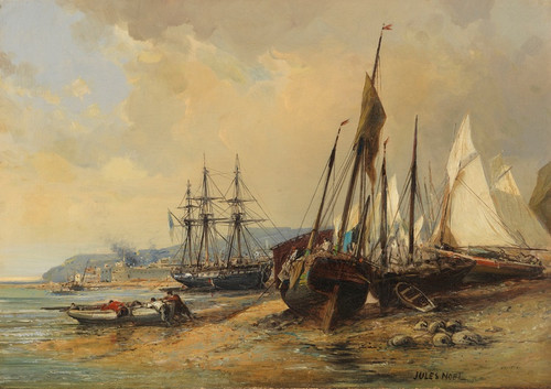 Digital Print - Segelschiffe und Fischerboote am bretonischen Strand by Jules-Achille Nol