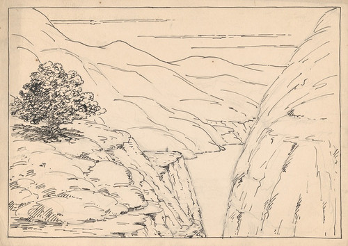 Digital Print - A River Landscape with Steep Cliffs by Herbert Crowley