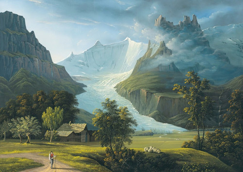 Digital Print - The Glacier Of Grindelwald With Mountain Peaks Fieschhrner And Hrnligrat by Johann Heinrich Bleuler