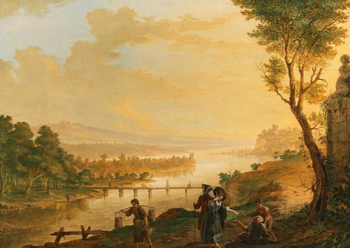 Digital Print - A river landscape at sunset by Franz Hochecker