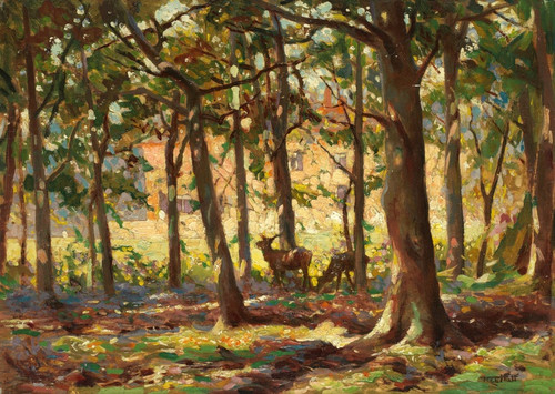 Digital Print - Deer in sunlight copse by Frederick Hall
