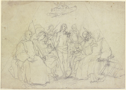 Digital Print - Der Heilige Sebastian von einer Mrtyrergruppe umgeben by Ventura Salimbeni