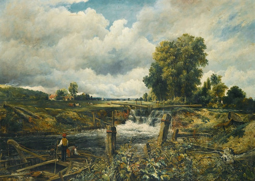 Digital Print - A River Landscape With Figures In A Boat By A Lock by Frederick Waters Watts