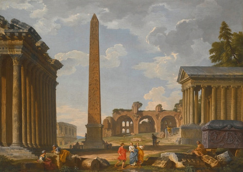 Digital Print - A Capriccio View Of Rome With Ancient Ruins And The Flaminian Obelisk by Giovanni Paolo Panini