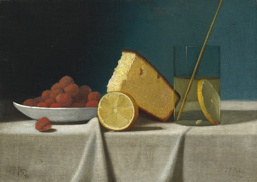Digital Print - Still Life with Cake,Lemon Strawberries and Glass by John Frederick Peto