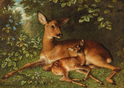 Digital Print - A Doe with Fawn by Carl Schweninger, Jr Digital Print - A Doe with Fawn by Carl Schweninger, Jr