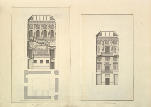 Digital Print - Leaf from Aedes Walpolianae mounted with two drawings (a); Side of the Staircase, Houghton Hall, Norfolk, Elevation; (b); End of Staircase, Houghton Hall, Norfolk by Isaac Ware