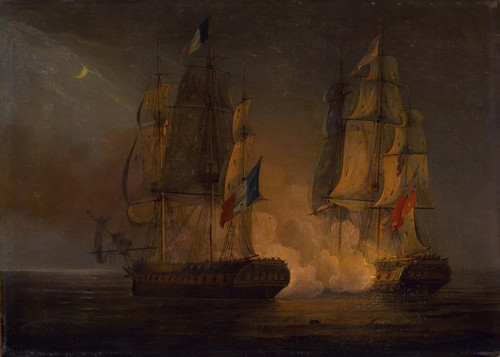 Digital Print - Engagement between HMS Amelia and French frigate l'Arethuse, off the Isles of Loss, 1813 by Thomas Whitcombe