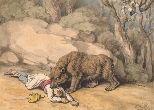 Digital Print - A Bear Attacking a Fallen Indian by Samuel Howitt