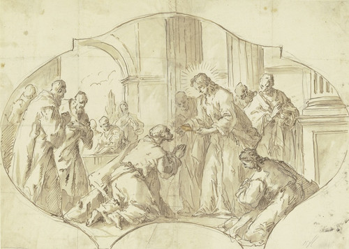 Digital Print - Christus reicht den Aposteln das Abendmahl by Gaspare Diziani