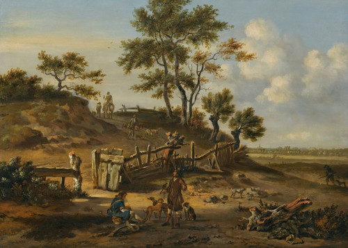 Digital Print - A Dune Landscape With Falconers by Jan Wijnants