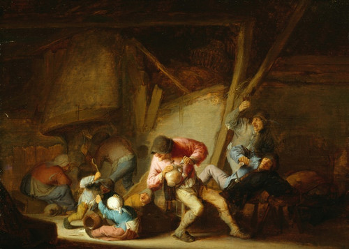 Digital Print - Interior with Drinking Figures and Crying Children by Adriaen van Ostade