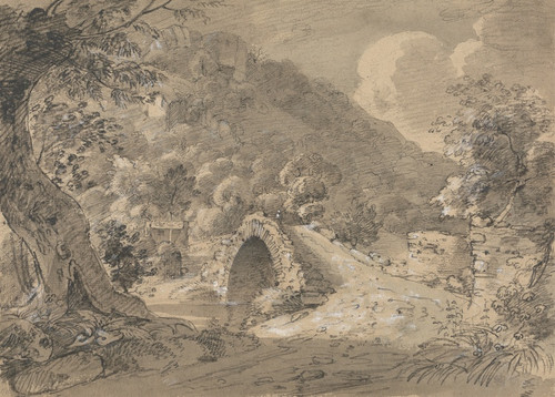 Digital Print - Mountainous Landscape with a Bridge and House by Isaac Weld