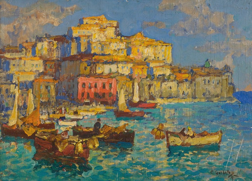 Digital Print - The Harbour At Naples by Konstantin Ivanovich Gorbatov