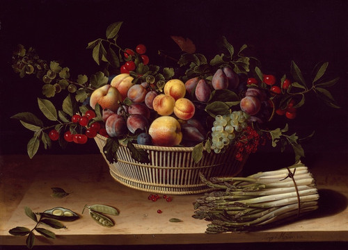 Digital Print - Still Life with a Basket of Fruit and a Bunch of Asparagus by Louise Moillon